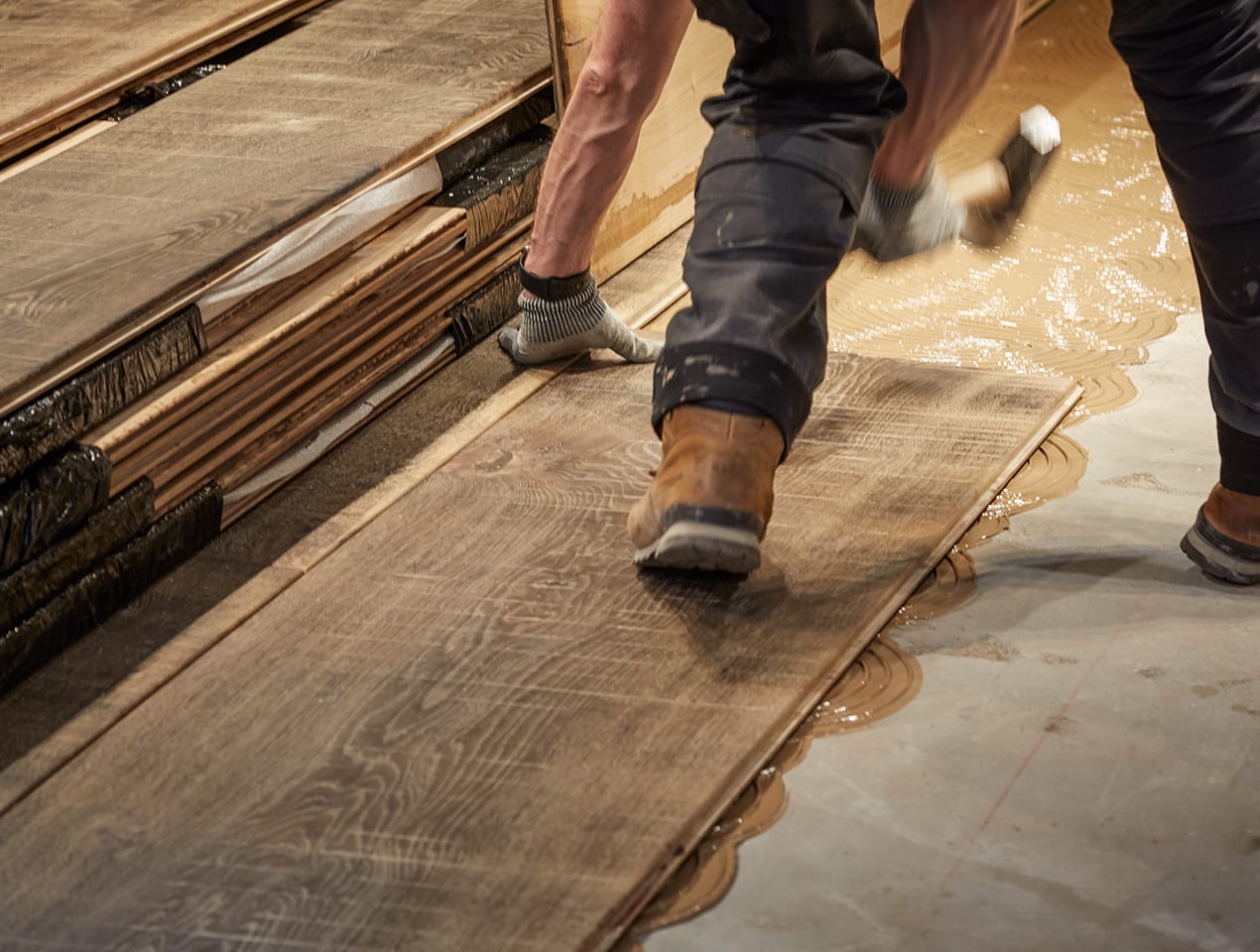 Direct stick installation of wide plank timber flooring boards with our HavBond adhesive